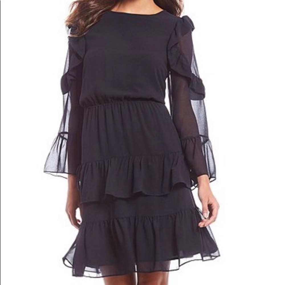 Long-sleeve Black Ruffle Dress
